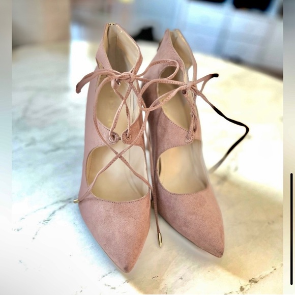 Marc Fisher Pointed Toe Romantic Lace Up Zipper Pink Suede Zipper 6.5 - Picture 2 of 5